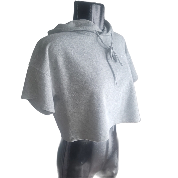 Grey Cropped Short Sleeve Fleece Hoodie Sz.M - Picture 2 of 6